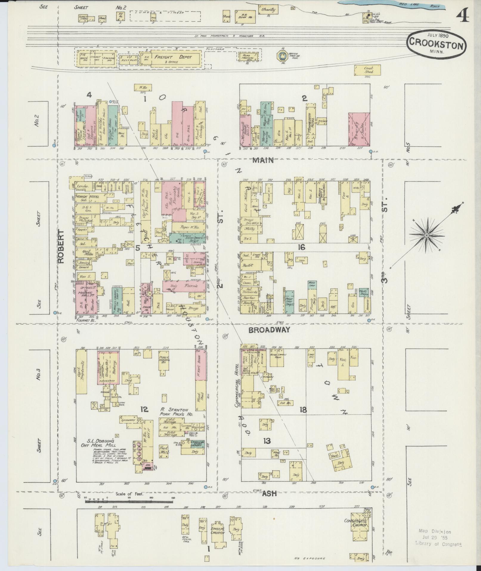Sanborn Fire Insurance Map from Crookston, Polk County, Minnesota (1890), Sheet #0004 - Historic Sanborn Fire Insurance Map Print, vintage old map wall art, antique decor, genealogy gift, Minnesota Minnesota map