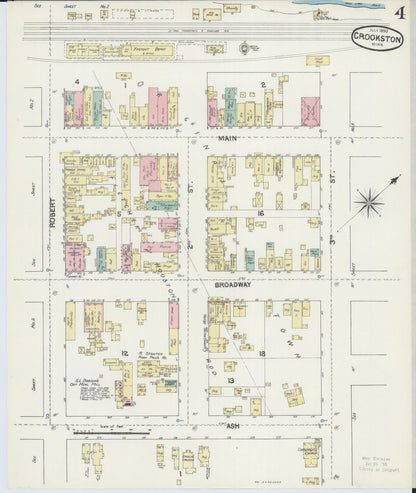 Sanborn Fire Insurance Map from Crookston, Polk County, Minnesota (1890), Sheet #0004 - Historic Sanborn Fire Insurance Map Print, vintage old map wall art, antique decor, genealogy gift, Minnesota Minnesota map