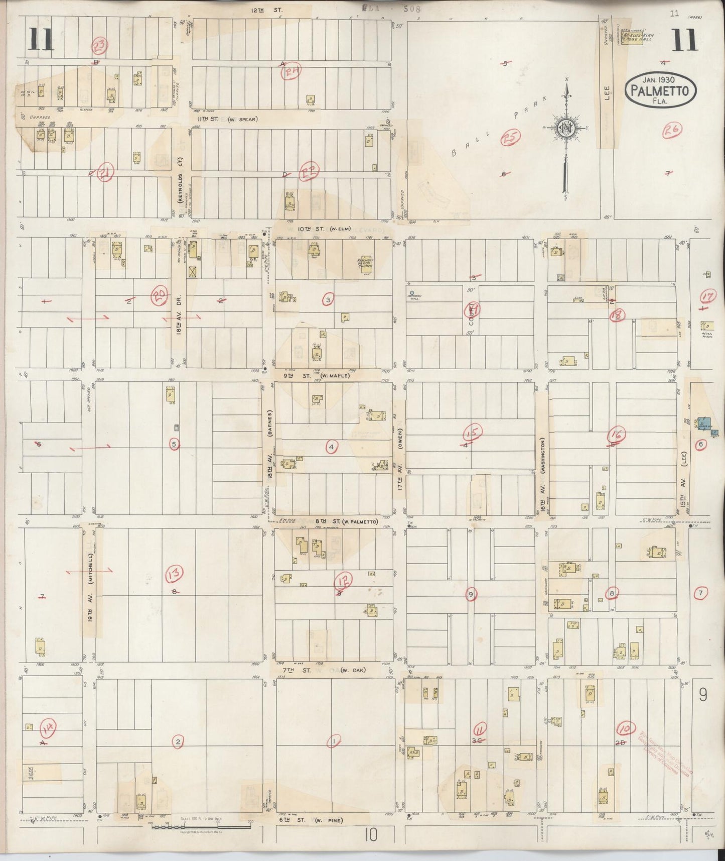 Sanborn Fire Insurance Map from Palmetto, Manatee County, Florida (1944), Sheet #0011 - Complete Map Set gallery image, historic Sanborn map, vintage wall art, Florida Florida