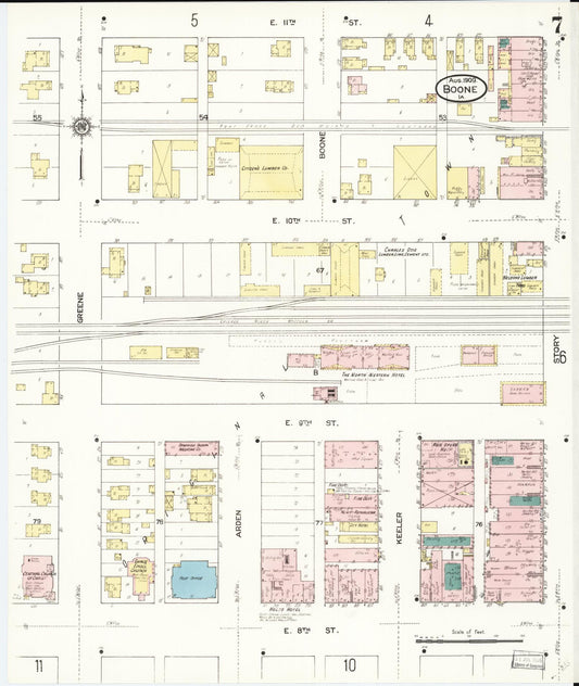 Sanborn Fire Insurance Map from Boone, Boone County, Iowa (1909), Sheet #0007 - Historic Sanborn Fire Insurance Map Print, vintage old map wall art