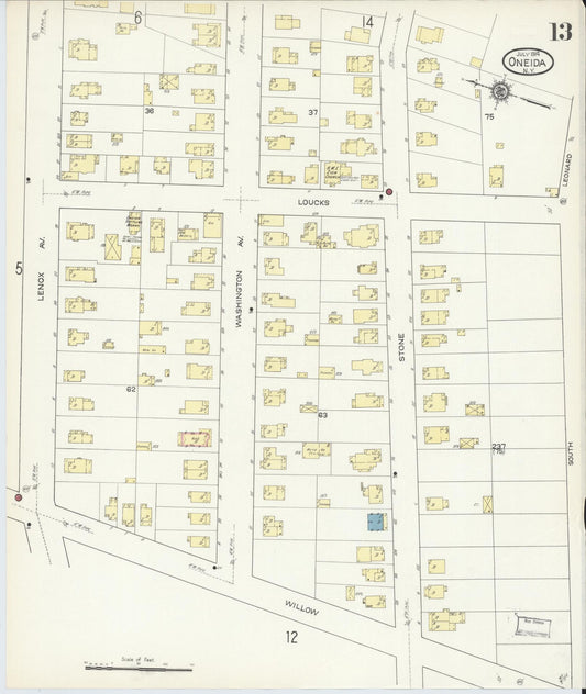 Sanborn Fire Insurance Map from Oneida, Madison County, New York (1914), Sheet #0013 - Historic Sanborn Fire Insurance Map Print, vintage old map wall art, antique decor, genealogy gift, New York New York map
