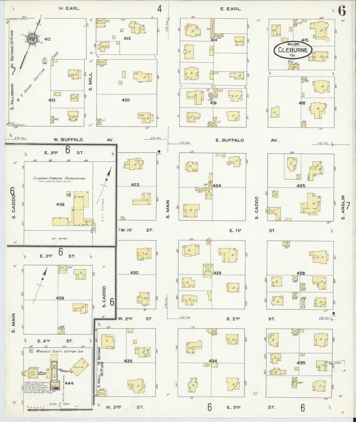 Sanborn Fire Insurance Map from Cleburne, Johnson County, Texas (1910), Sheet #0006 - Complete Map Set gallery image, historic Sanborn map, vintage wall art, Texas Texas