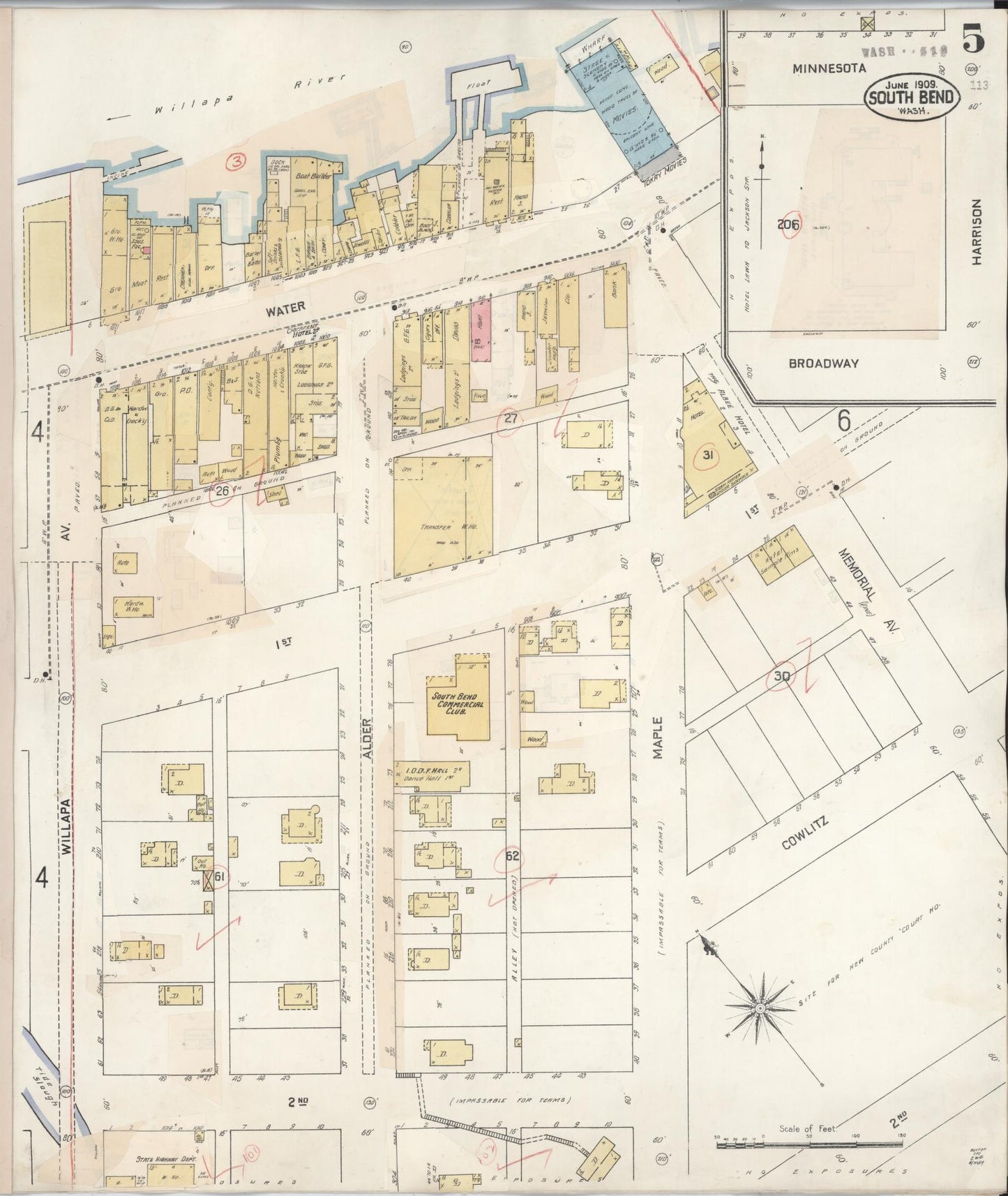 Sanborn Fire Insurance Map from South Bend, Pacific County, Washington (1929), Sheet #0007 - Historic Sanborn Fire Insurance Map Print, vintage old map wall art, antique decor, genealogy gift, Washington Washington map