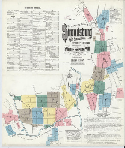 Sanborn Fire Insurance Map from Stroudsburg, Monroe County, Pennsylvania (1912), Sheet #0001 - Complete Map Set gallery image, historic Sanborn map, vintage wall art, Pennsylvania Pennsylvania