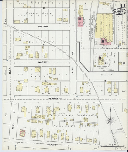 Sanborn Fire Insurance Map from Wausau, Marathon County, Wisconsin (1891), Sheet #0011 - Historic Sanborn Fire Insurance Map Print, vintage old map wall art, antique decor, genealogy gift, Wisconsin Wisconsin map