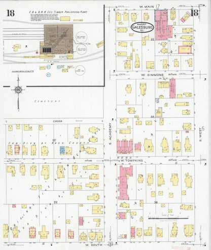 Sanborn Fire Insurance Map from Galesburg, Knox County, Illinois (1927), Sheet #0018 - Complete Map Set gallery image, historic Sanborn map, vintage wall art, Illinois Illinois
