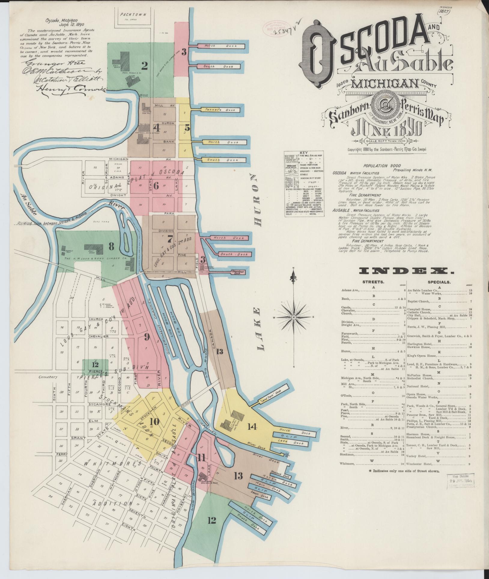 Sanborn Fire Insurance Map from Oscoda, Iosco County, Michigan (1890), Sheet #0001 - Historic Sanborn Fire Insurance Map Print, vintage old map wall art, antique decor, genealogy gift, Michigan Michigan map