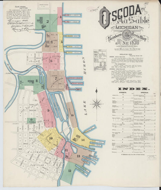 Sanborn Fire Insurance Map from Oscoda, Iosco County, Michigan (1890), Sheet #0001 - Historic Sanborn Fire Insurance Map Print, vintage old map wall art, antique decor, genealogy gift, Michigan Michigan map