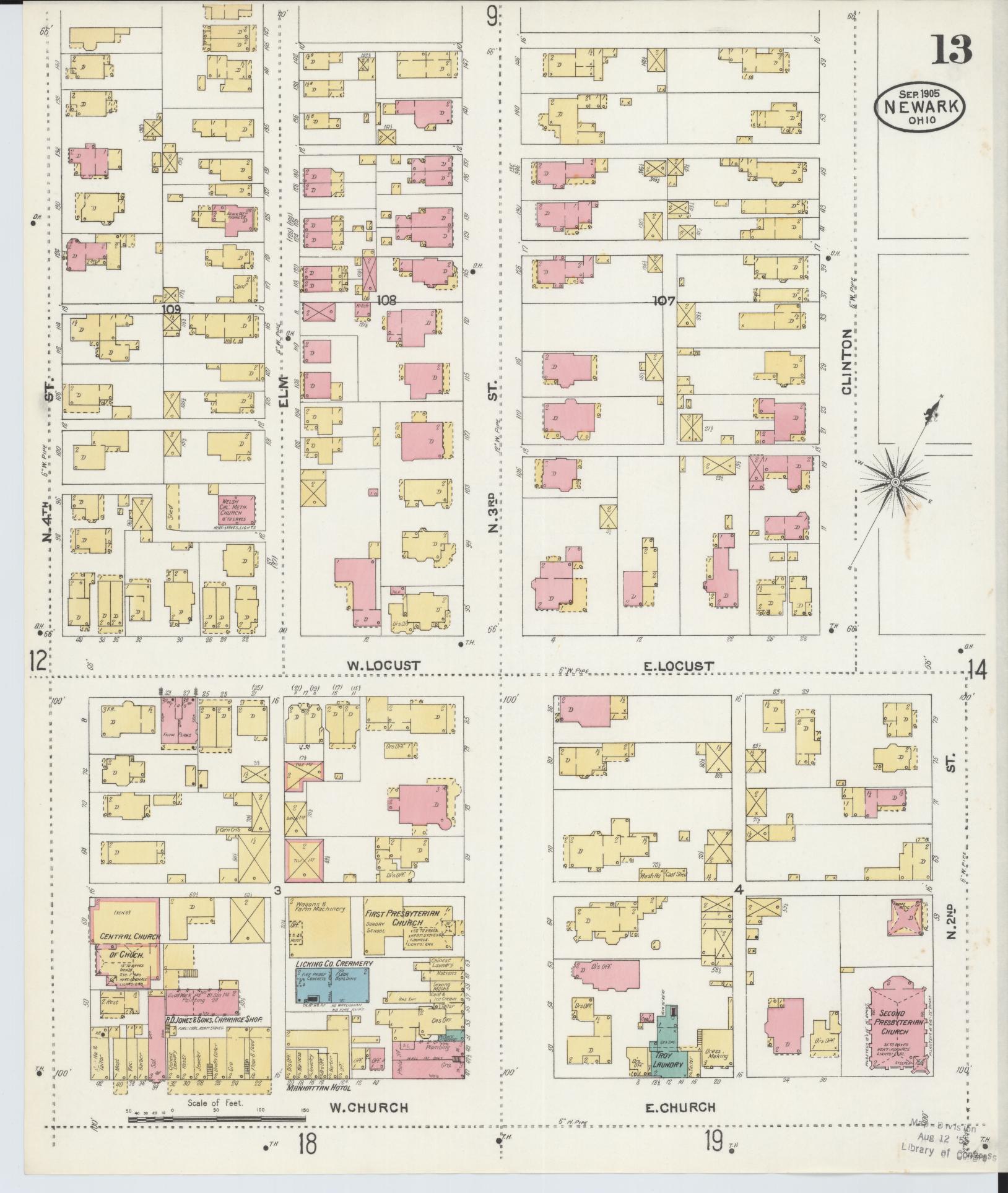 Sanborn Fire Insurance Map from Newark, Licking County, Ohio (1905), Sheet #0013 - Complete Map Set gallery image, historic Sanborn map, vintage wall art, Ohio Ohio