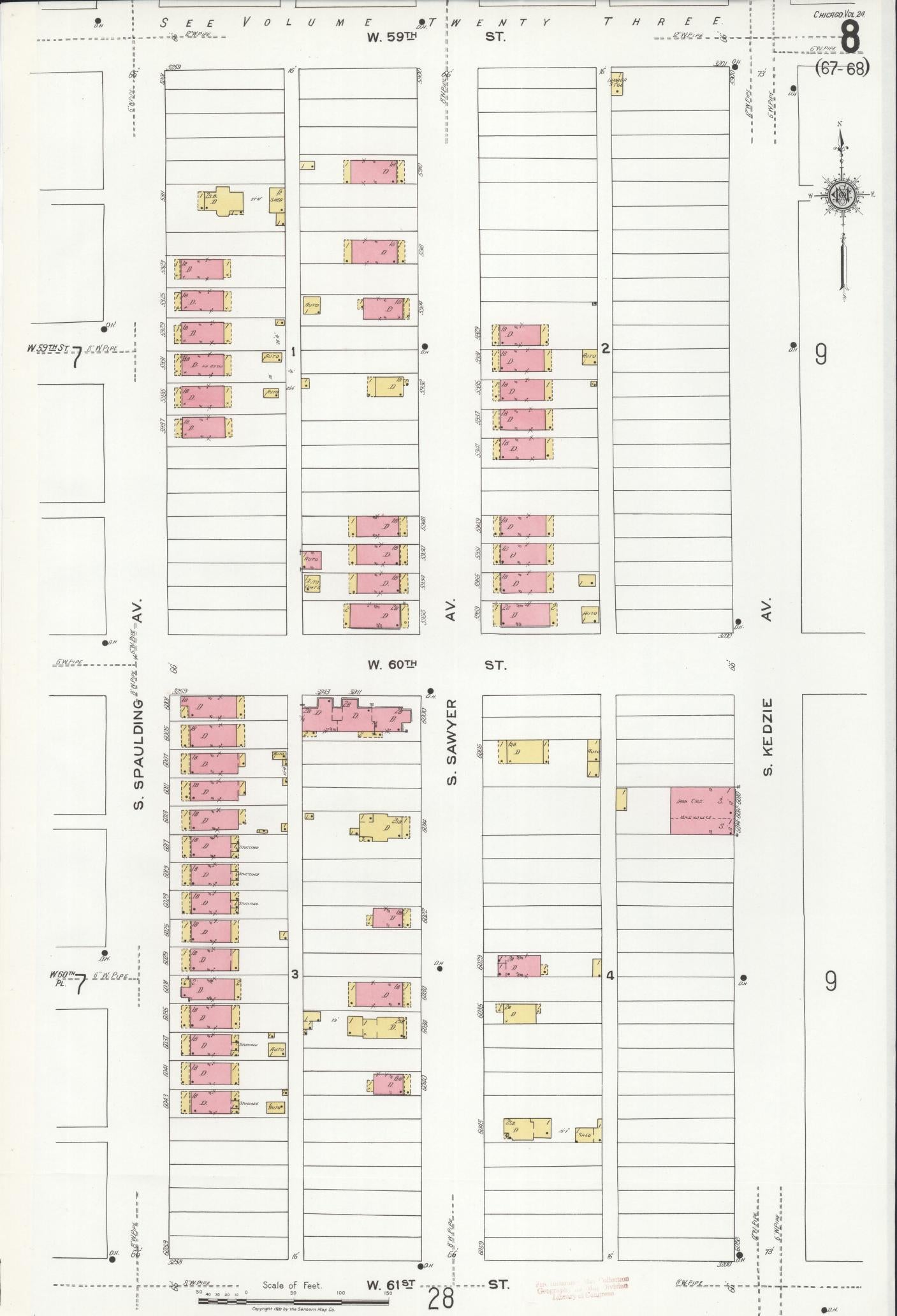 Sanborn Fire Insurance Map from Chicago, Cook County, Illinois (1920), Sheet #0008 - Historic Sanborn Fire Insurance Map Print, vintage old map wall art, antique decor, genealogy gift, Illinois Illinois map