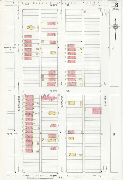Sanborn Fire Insurance Map from Chicago, Cook County, Illinois (1920), Sheet #0008 - Historic Sanborn Fire Insurance Map Print, vintage old map wall art, antique decor, genealogy gift, Illinois Illinois map