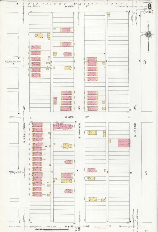 Sanborn Fire Insurance Map from Chicago, Cook County, Illinois (1920), Sheet #0008 - Historic Sanborn Fire Insurance Map Print, vintage old map wall art, antique decor, genealogy gift, Illinois Illinois map