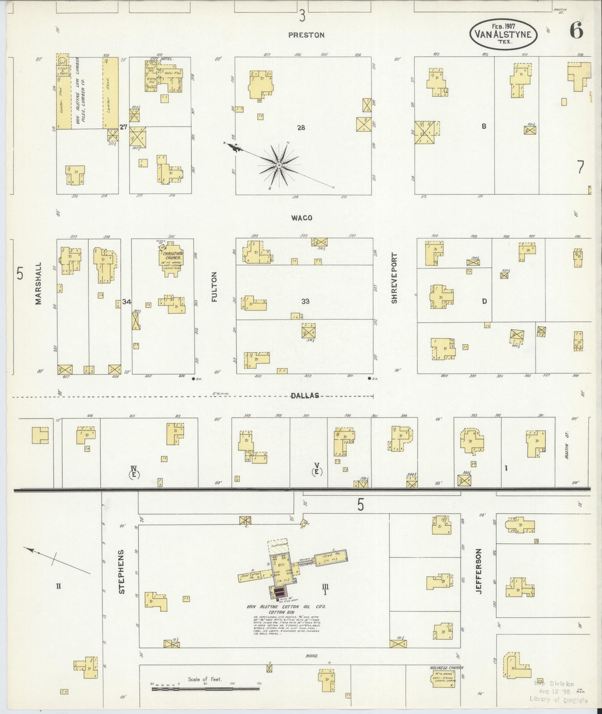Sanborn Fire Insurance Map from Van Alstyne, Grayson County, Texas (1907), Sheet #0006 - Historic Sanborn Fire Insurance Map Print, vintage old map wall art, antique decor, genealogy gift, Texas Texas map