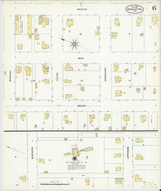 Sanborn Fire Insurance Map from Van Alstyne, Grayson County, Texas (1907), Sheet #0006 - Historic Sanborn Fire Insurance Map Print, vintage old map wall art, antique decor, genealogy gift, Texas Texas map
