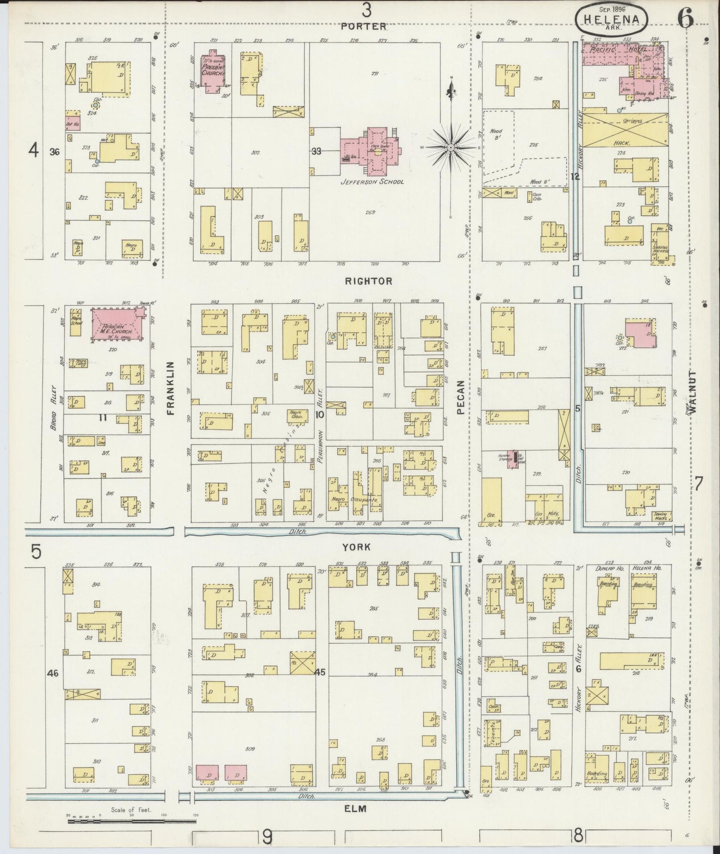 Sanborn Fire Insurance Map from Helena, Phillips County, Arkansas (1896), Sheet #0006 - Complete Map Set gallery image, historic Sanborn map, vintage wall art, Arkansas Arkansas