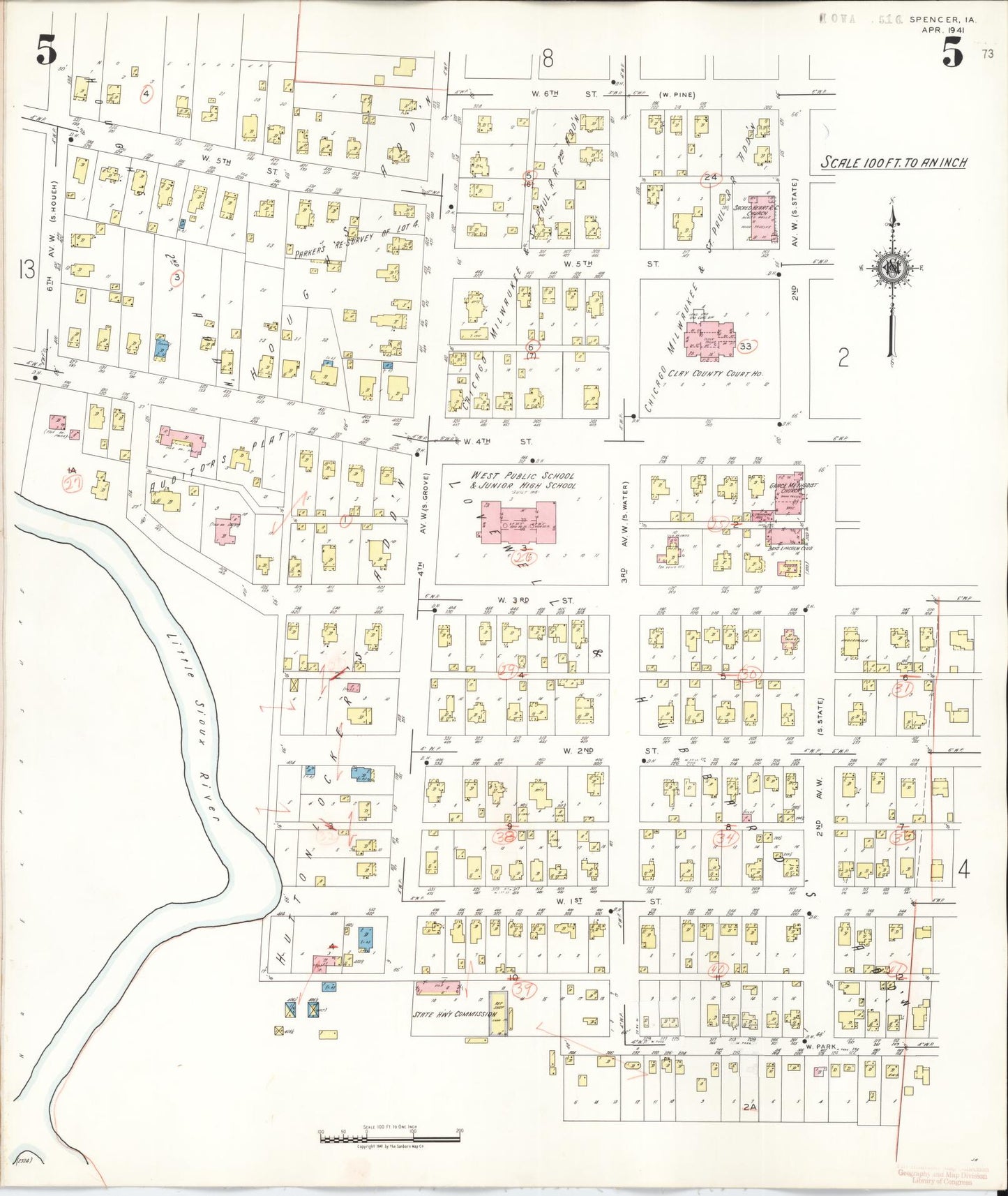 Sanborn Fire Insurance Map from Spencer, Clay County, Iowa (1946), Sheet #0005 - Historic Sanborn Fire Insurance Map Print, vintage old map wall art