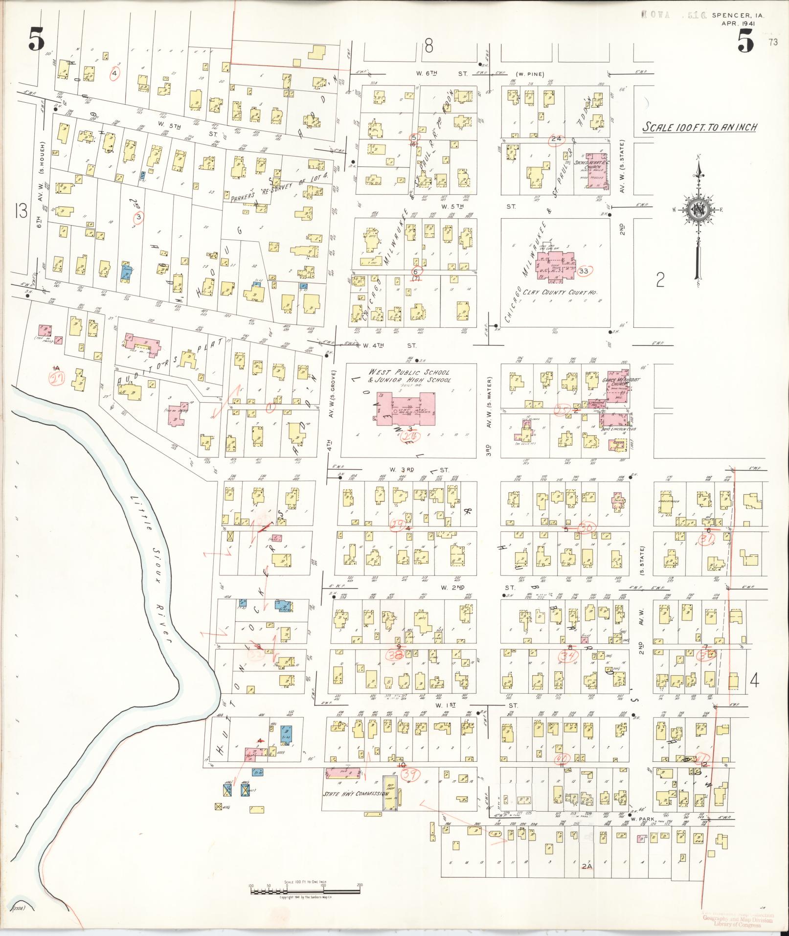 Sanborn Fire Insurance Map from Spencer, Clay County, Iowa (1946), Sheet #0005 - Historic Sanborn Fire Insurance Map Print, vintage old map wall art