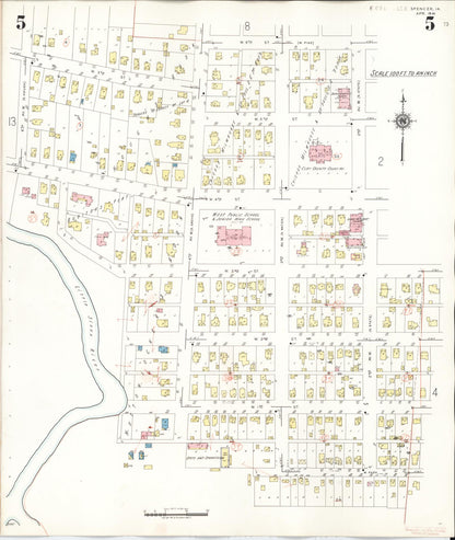 Sanborn Fire Insurance Map from Spencer, Clay County, Iowa (1946), Sheet #0005 - Historic Sanborn Fire Insurance Map Print, vintage old map wall art
