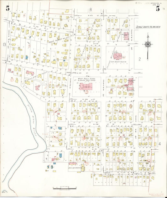 Sanborn Fire Insurance Map from Spencer, Clay County, Iowa (1946), Sheet #0005 - Historic Sanborn Fire Insurance Map Print, vintage old map wall art