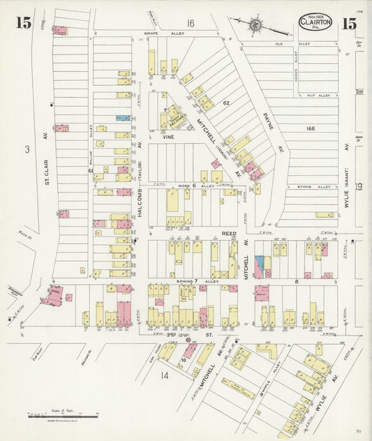 Sanborn Fire Insurance Map from Clairton, Allegheny County, Pennsylvania (1924), Sheet #0015 - Historic Sanborn Fire Insurance Map Print, vintage old map wall art, antique decor, genealogy gift, Pennsylvania Pennsylvania map