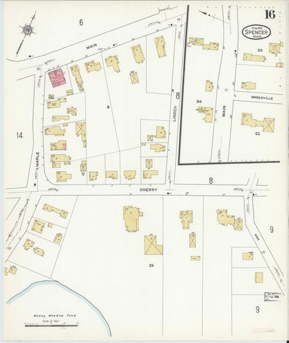 Sanborn Fire Insurance Map from Spencer, Worcester County, Massachusetts (1912), Sheet #0016 - Complete Map Set gallery image, historic Sanborn map, vintage wall art, Massachusetts Massachusetts