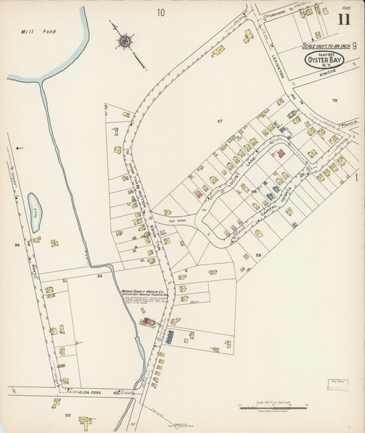 Sanborn Fire Insurance Map from Oyster Bay, Nassau County, New York (1922), Sheet #0011 - Historic Sanborn Fire Insurance Map Print, vintage old map wall art, antique decor, genealogy gift, New York New York map