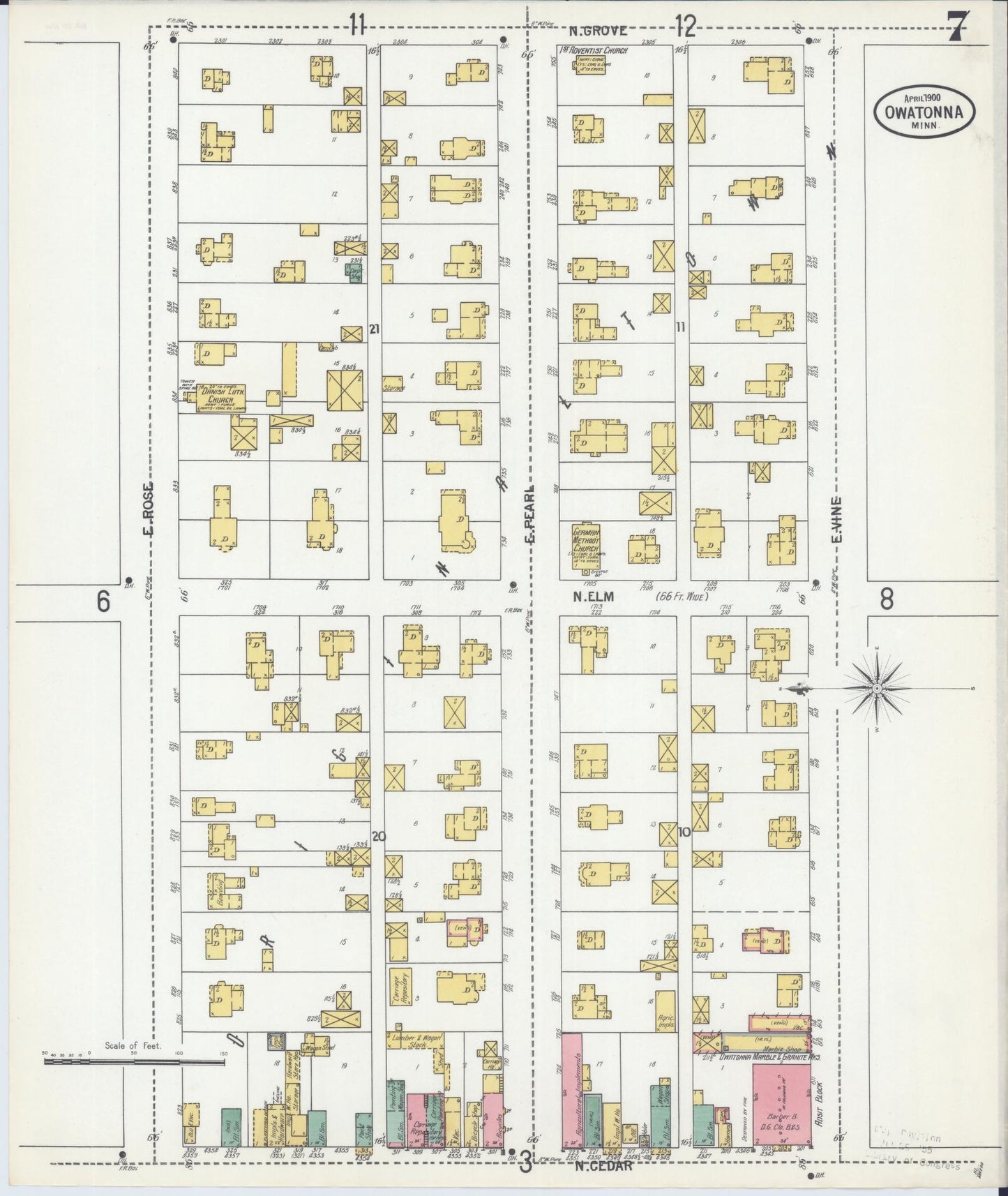 Sanborn Fire Insurance Map from Owatonna, Steele County, Minnesota (1900), Sheet #0007 - Historic Sanborn Fire Insurance Map Print, vintage old map wall art, antique decor, genealogy gift, Minnesota Minnesota map