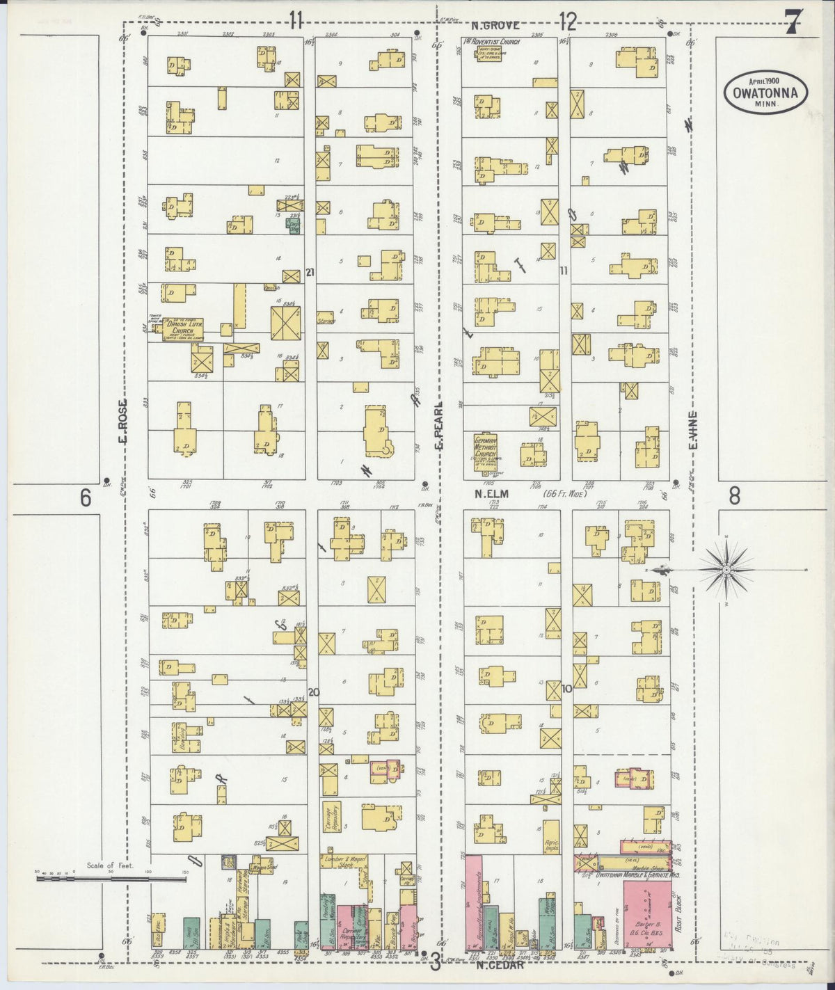 Sanborn Fire Insurance Map from Owatonna, Steele County, Minnesota (1900), Sheet #0007 - Historic Sanborn Fire Insurance Map Print, vintage old map wall art, antique decor, genealogy gift, Minnesota Minnesota map