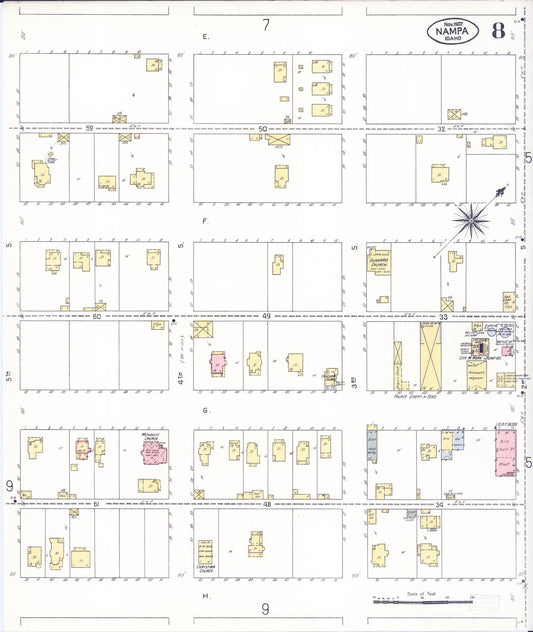 Sanborn Fire Insurance Map from Nampa, Canyon County, Idaho (1907), Sheet #0008 - Historic Sanborn Fire Insurance Map Print, vintage old map wall art, antique decor, genealogy gift, Idaho Idaho map