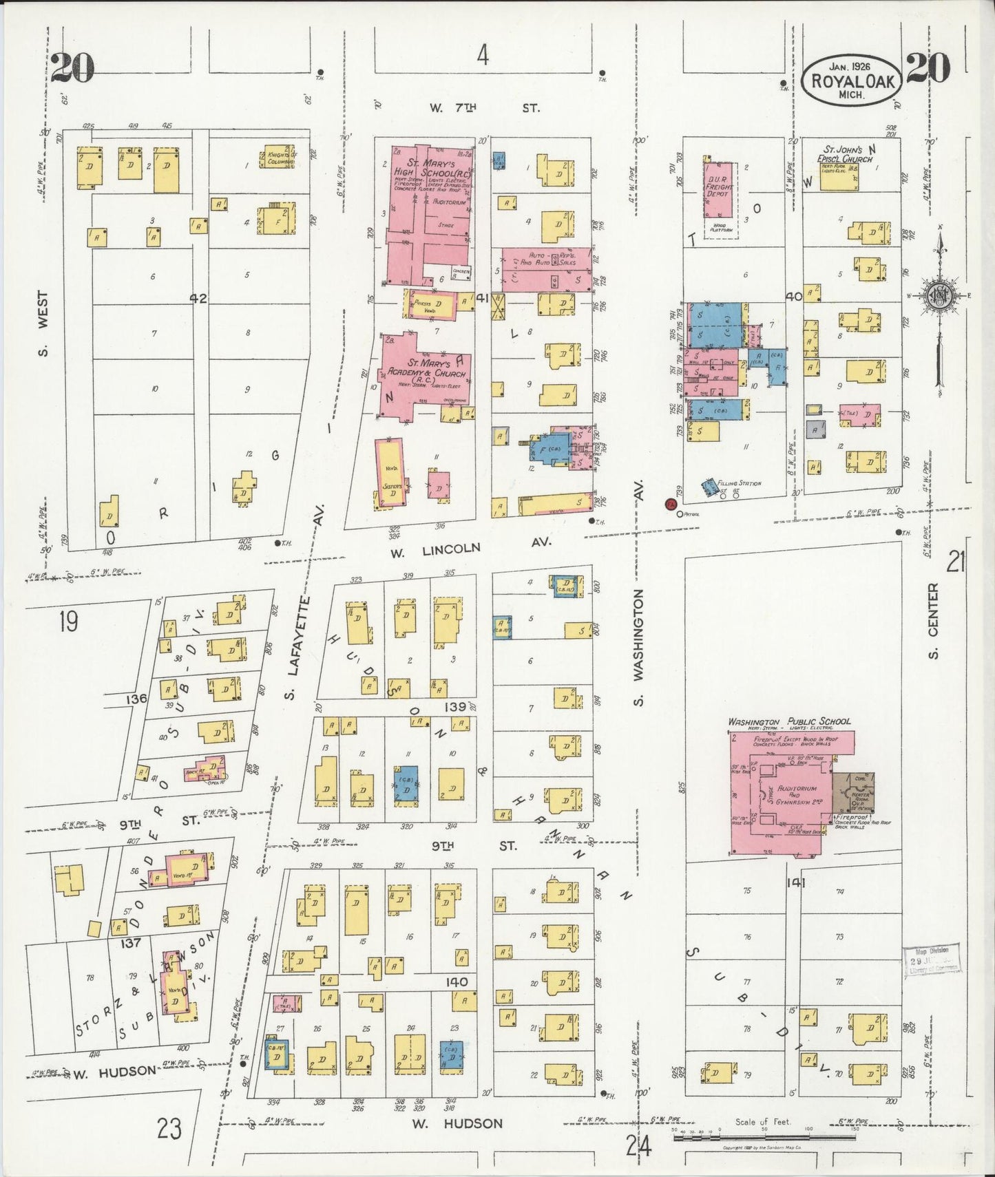 Sanborn Fire Insurance Map from Royal Oak, Oakland County, Michigan (1926), Sheet #0020 - Complete Map Set gallery image, historic Sanborn map, vintage wall art, Michigan Michigan