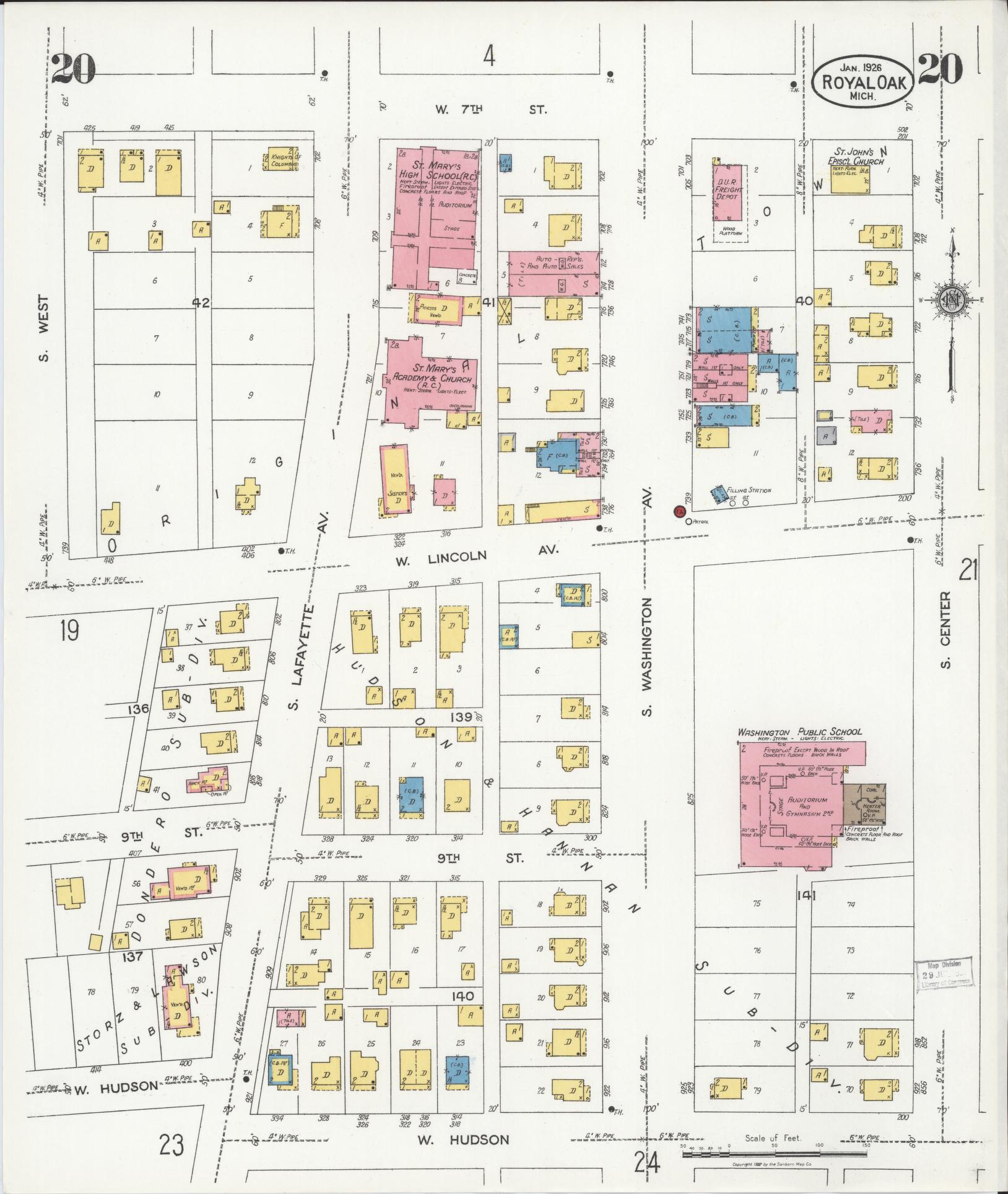 Sanborn Fire Insurance Map from Royal Oak, Oakland County, Michigan (1926), Sheet #0020 - Complete Map Set gallery image, historic Sanborn map, vintage wall art, Michigan Michigan