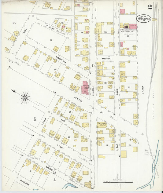 Sanborn Fire Insurance Map from McDonald, Washington County, Pennsylvania (1908), Sheet #0002 - Historic Sanborn Fire Insurance Map Print, vintage old map wall art, antique decor, genealogy gift, Pennsylvania Pennsylvania map