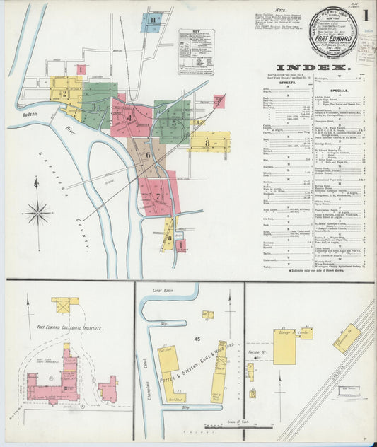 Sanborn Fire Insurance Map from Fort Edward, Washington County, New York (1900), Sheet #0001 - Historic Sanborn Fire Insurance Map Print, vintage old map wall art, antique decor, genealogy gift, New York New York map