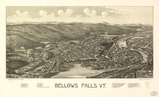 Bellows Falls, Vt. (1886) – Historic Bird’s-Eye View Panorama Print