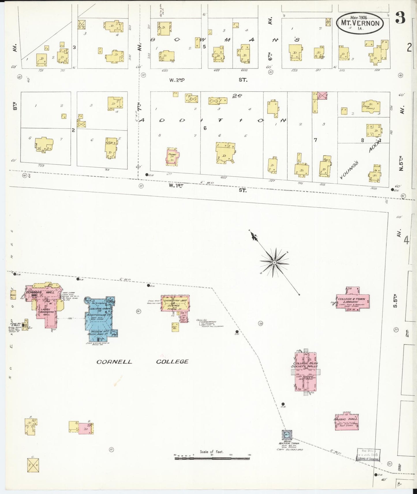 Sanborn Fire Insurance Map from Mount Vernon, Linn County, Iowa (1906), Sheet #0003 - Historic Sanborn Fire Insurance Map Print