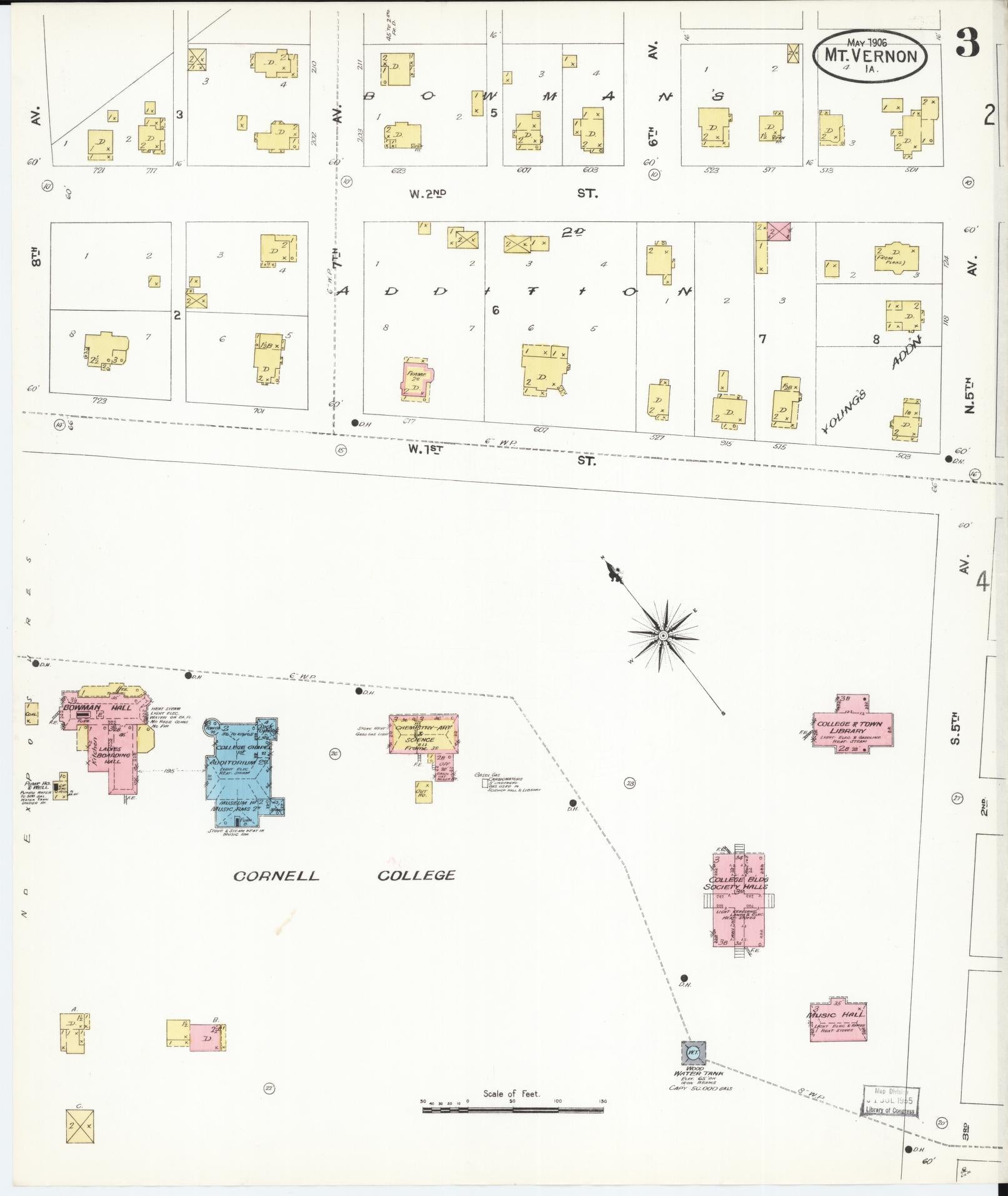 Sanborn Fire Insurance Map from Mount Vernon, Linn County, Iowa (1906), Sheet #0003 - Historic Sanborn Fire Insurance Map Print