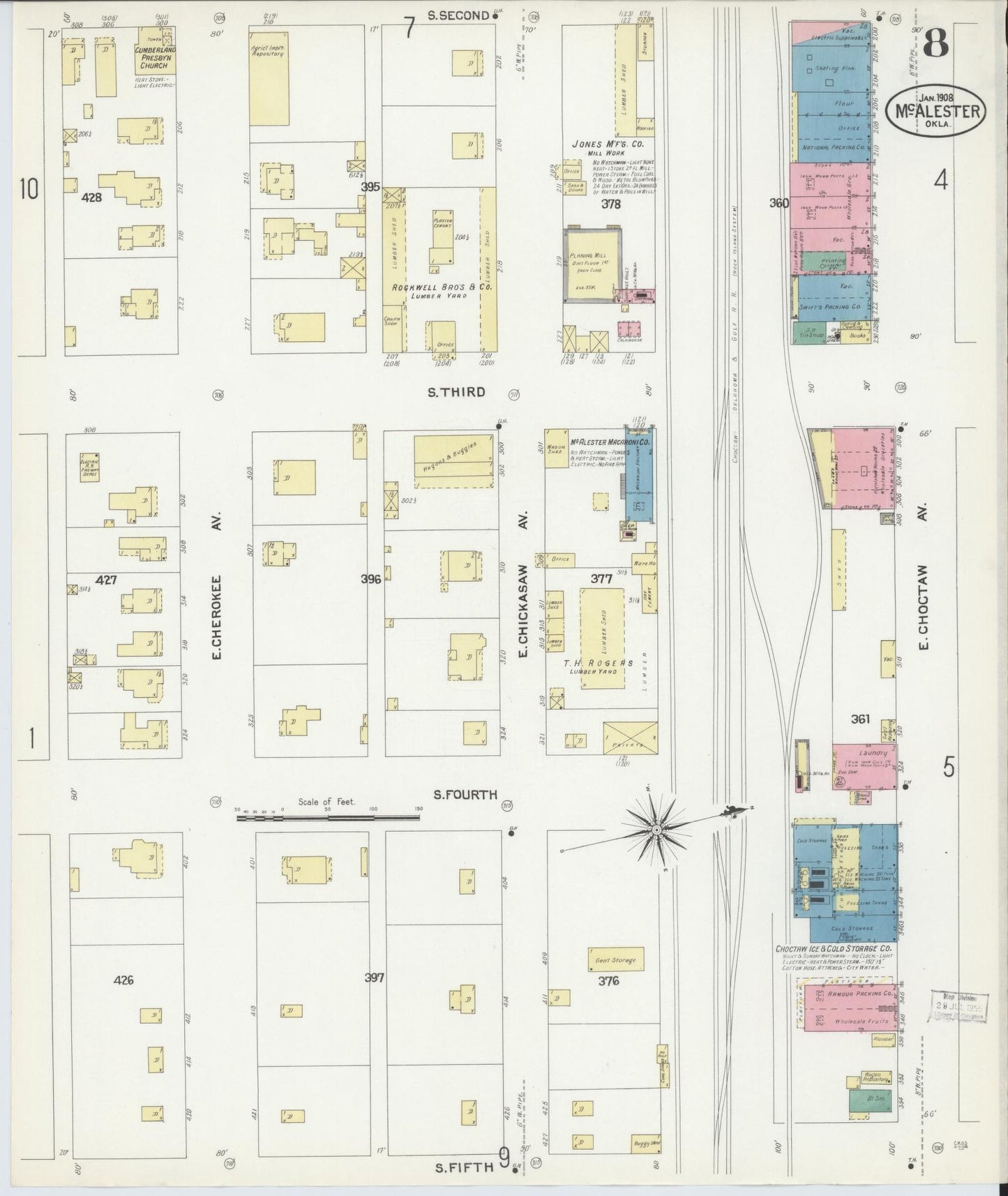 Sanborn Fire Insurance Map from McAlester, Pittsburg County, Oklahoma (1908), Sheet #0008 - Complete Map Set gallery image, historic Sanborn map, vintage wall art, Oklahoma Oklahoma