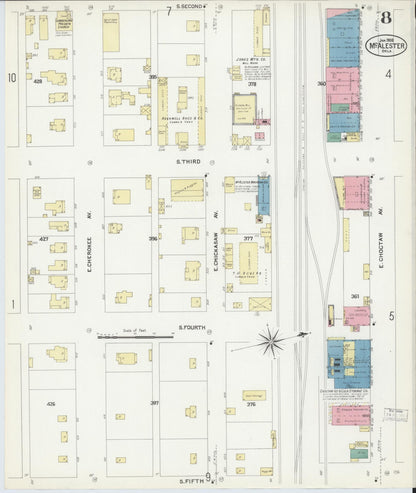 Sanborn Fire Insurance Map from McAlester, Pittsburg County, Oklahoma (1908), Sheet #0008 - Complete Map Set gallery image, historic Sanborn map, vintage wall art, Oklahoma Oklahoma