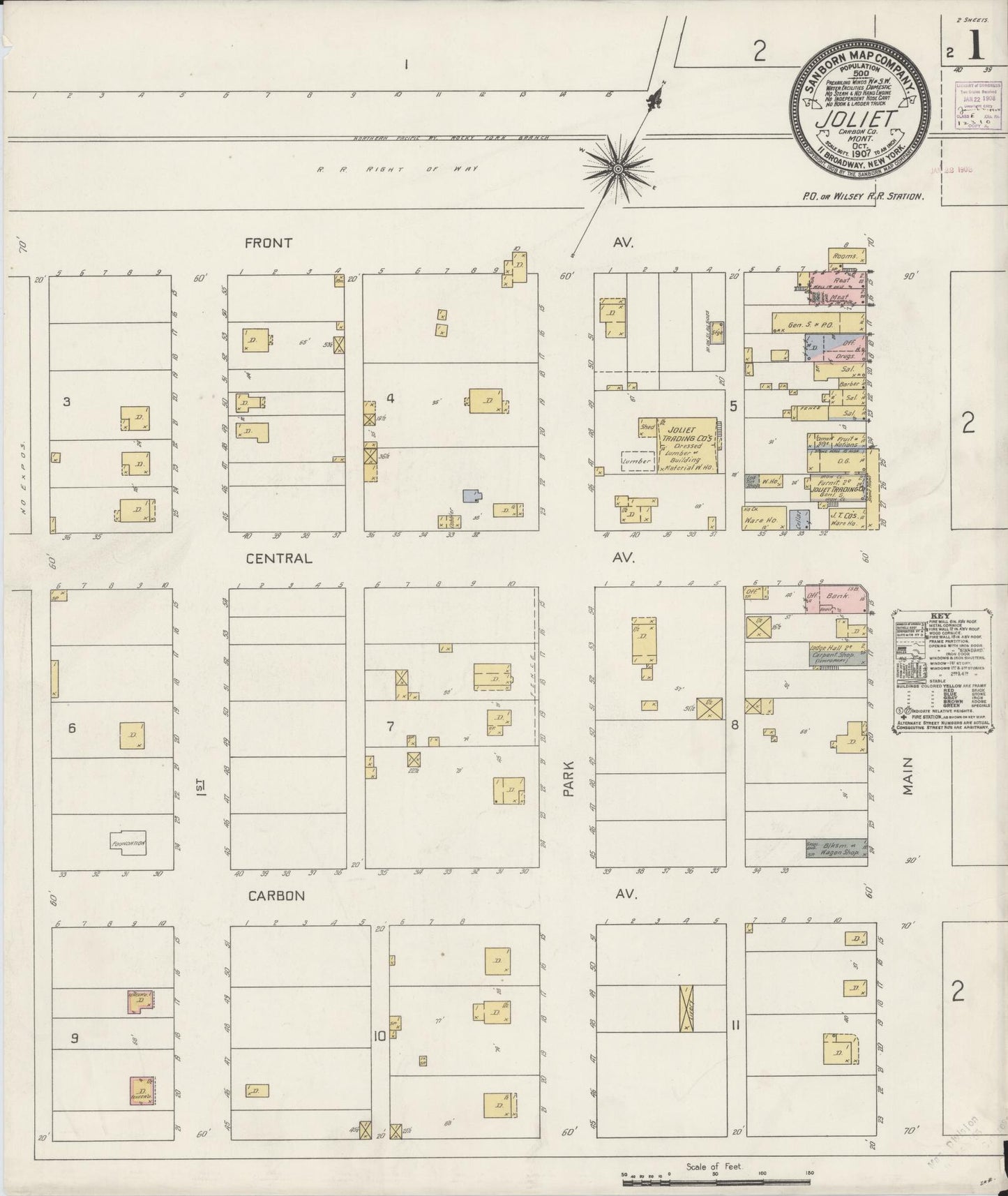 Sanborn Fire Insurance Map from Joliet, Carbon County, Montana. (1907) – Historic Sanborn Fire Insurance Map Print