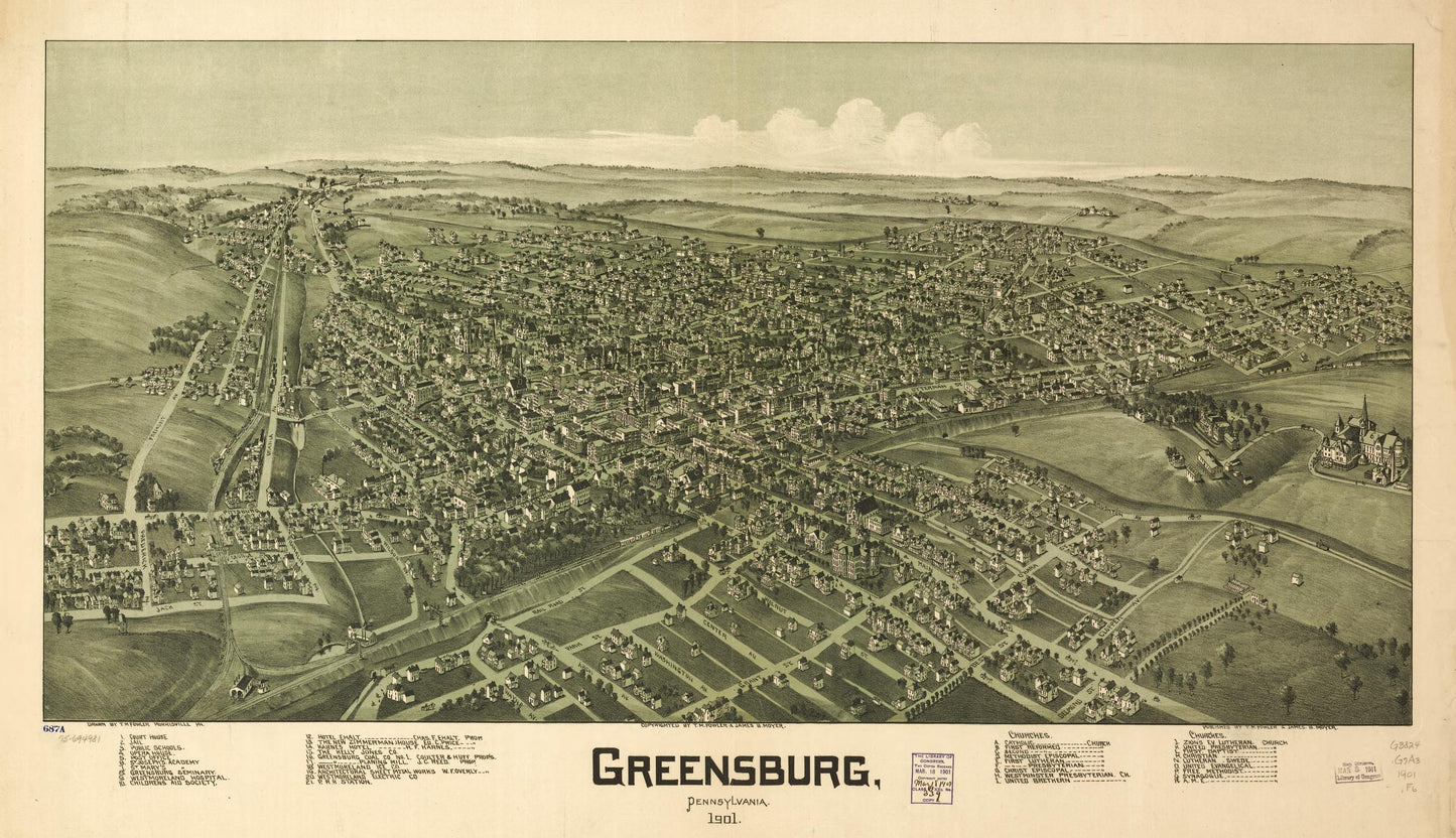 Greensburg, Pennsylvania 1901. (1901) – Historic Bird’s-Eye View Panorama Print
