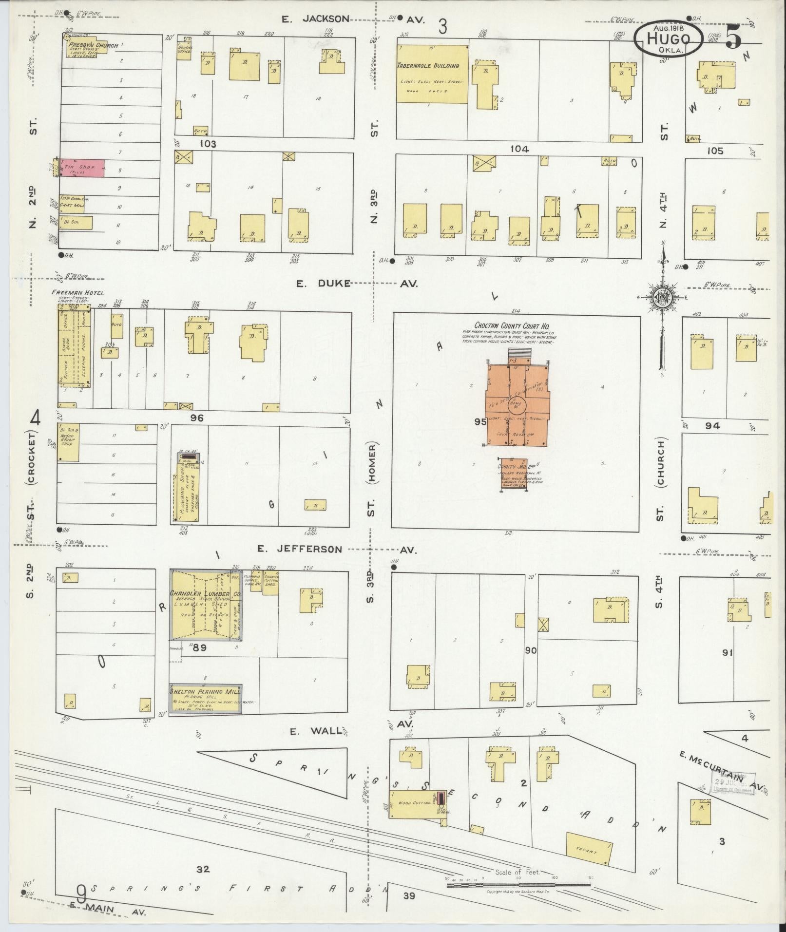 Sanborn Fire Insurance Map from Hugo, Choctaw County, Oklahoma (1918), Sheet #0005 - Historic Sanborn Fire Insurance Map Print, vintage old map wall art, antique decor, genealogy gift, Oklahoma Oklahoma map