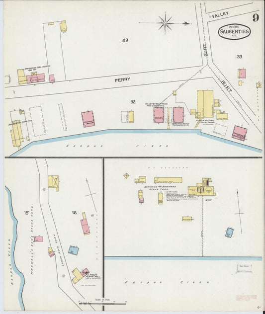 Sanborn Fire Insurance Map from Saugerties, Ulster County, New York (1892), Sheet #0009 - Historic Sanborn Fire Insurance Map Print, vintage old map wall art, antique decor, genealogy gift, New York New York map