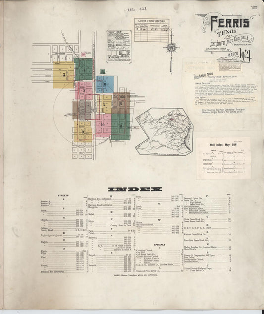 Sanborn Fire Insurance Map from Ferris, Ellis County, Texas (1941), Sheet #0001 - Complete Map Set gallery image, historic Sanborn map, vintage wall art, Texas Texas