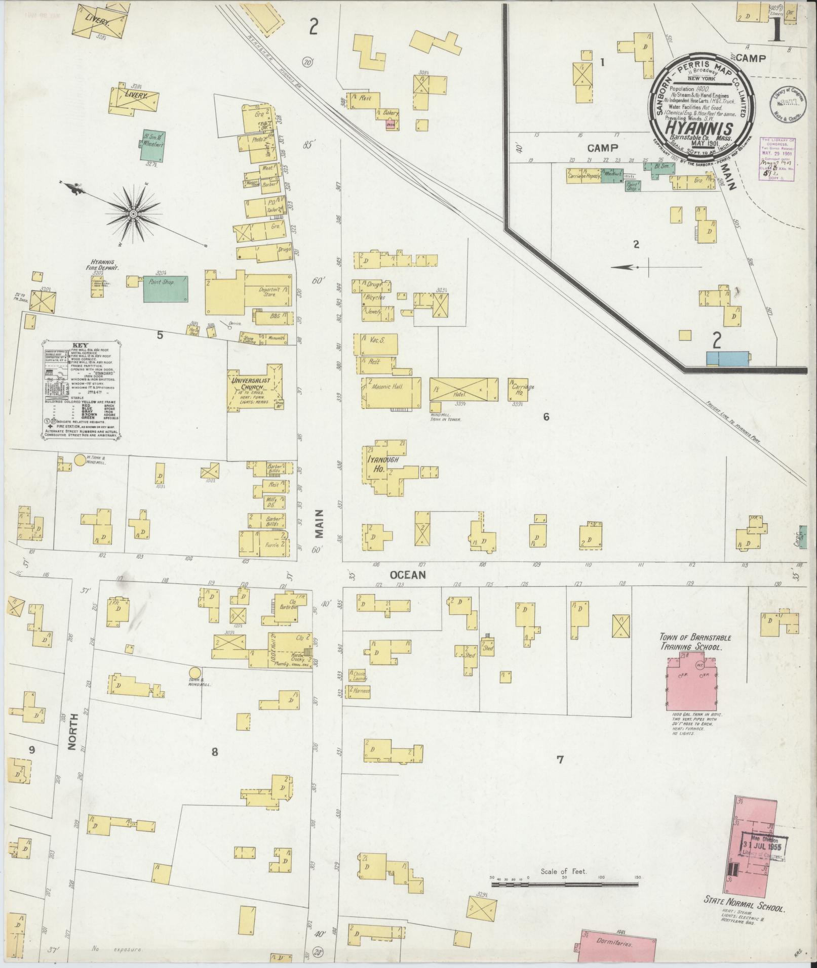 Sanborn Fire Insurance Map from Hyannis, Barnstable County, Massachusetts (1901), Sheet #0001 - Complete Map Set gallery image, historic Sanborn map, vintage wall art, Massachusetts Massachusetts