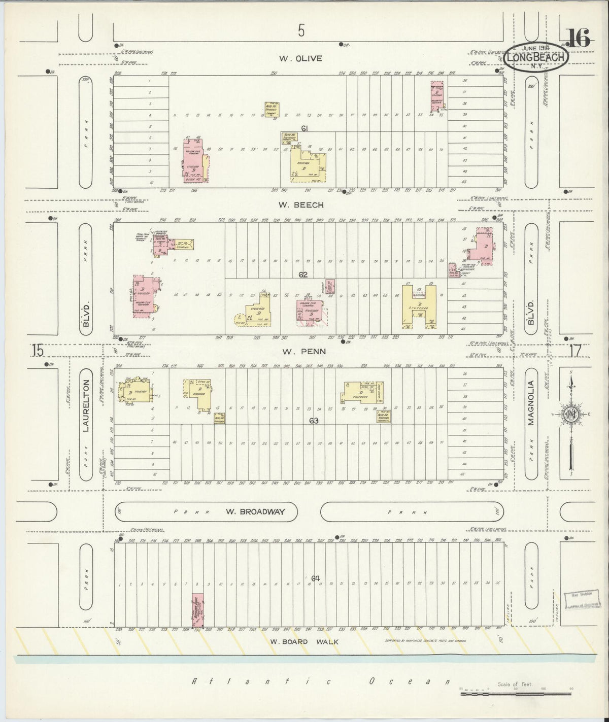 Sanborn Fire Insurance Map from Long Beach, Nassau County, New York (1914), Sheet #0016 - Complete Map Set gallery image, historic Sanborn map, vintage wall art, New York New York