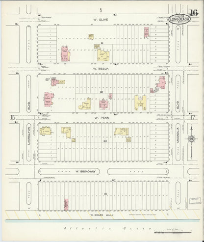 Sanborn Fire Insurance Map from Long Beach, Nassau County, New York (1914), Sheet #0016 - Complete Map Set gallery image, historic Sanborn map, vintage wall art, New York New York