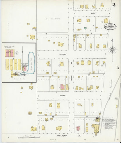 Sanborn Fire Insurance Map from Hennessey, Kingfisher County, Oklahoma (1904), Sheet #0002 - Complete Map Set gallery image, historic Sanborn map, vintage wall art, Oklahoma Oklahoma