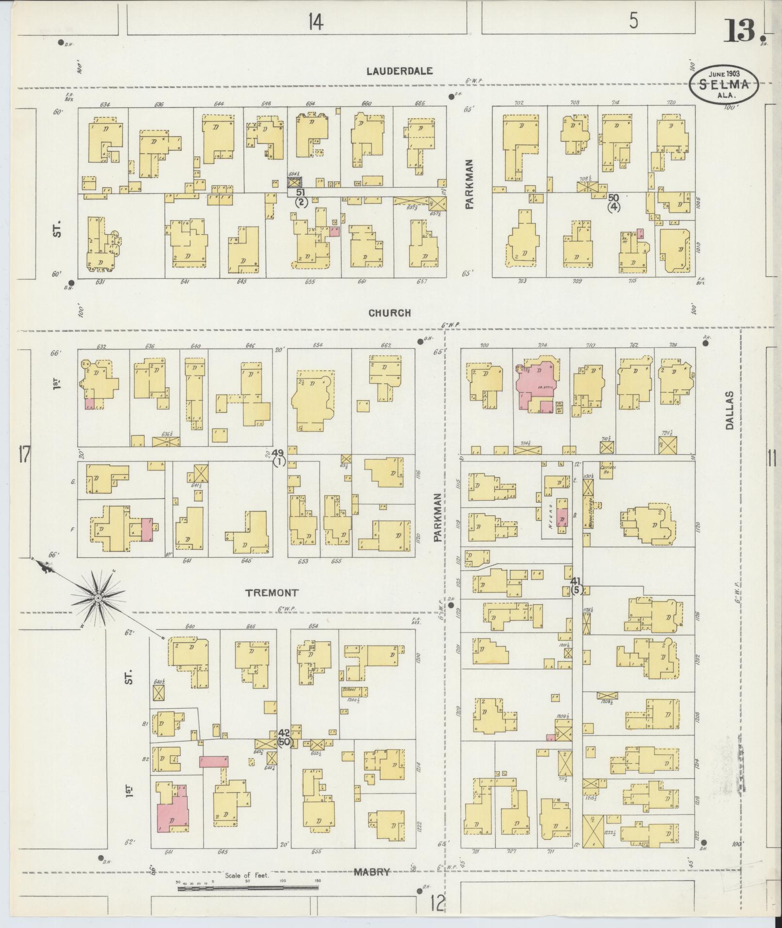 Sanborn Fire Insurance Map from Selma, Dallas County, Alabama (1903), Sheet #0013 - Complete Map Set gallery image, historic Sanborn map, vintage wall art, Alabama Alabama