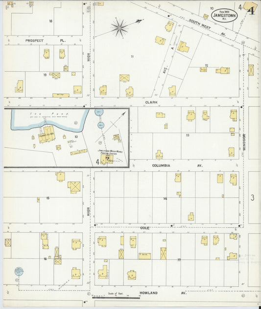 Sanborn Fire Insurance Map from Jamestown, Newport County, Rhode Island (1903), Sheet #0004 - Historic Sanborn Fire Insurance Map Print, vintage old map wall art, antique decor, genealogy gift, Rhode Island Rhode Island map