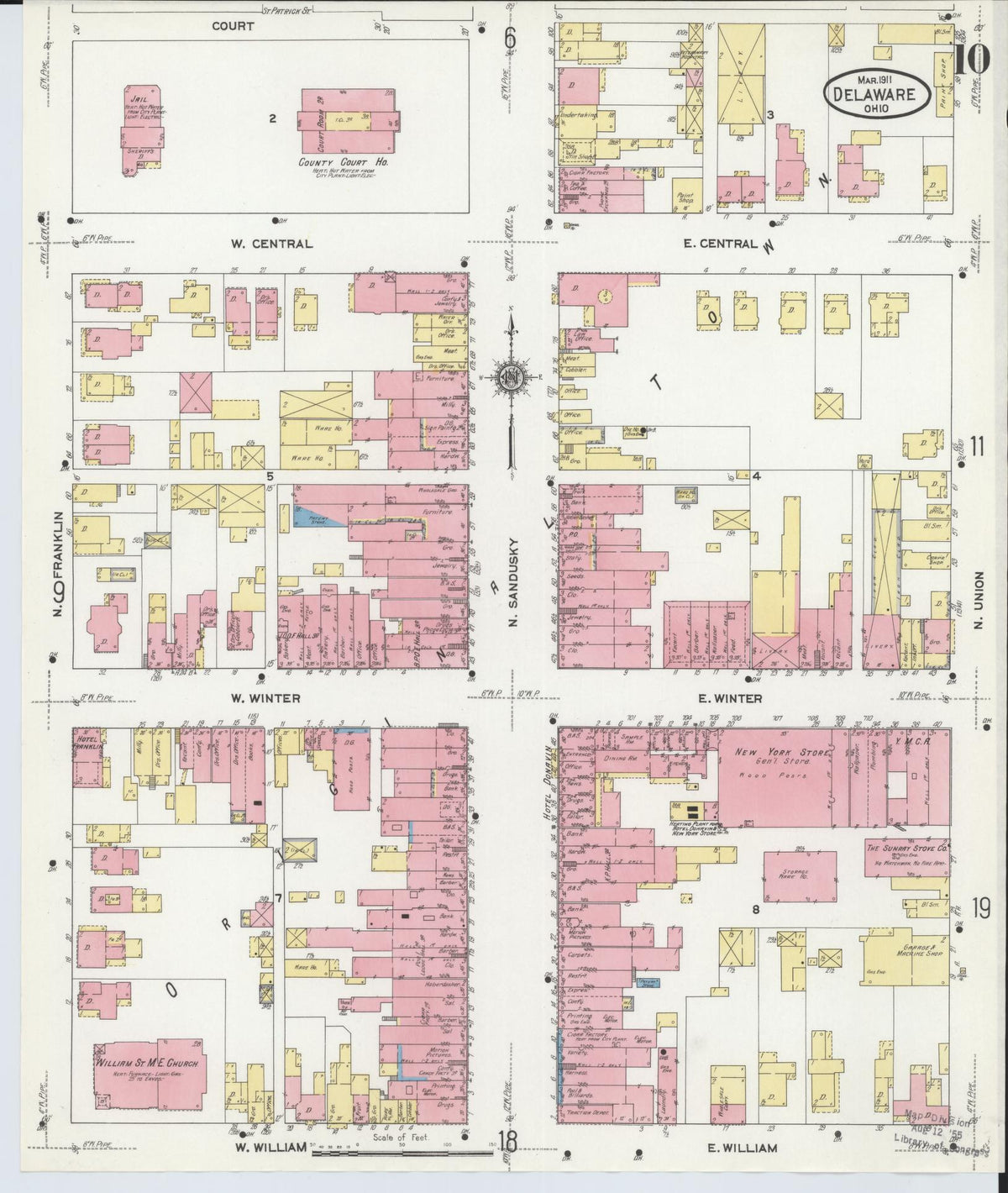 Sanborn Fire Insurance Map from Delaware, Delaware County, Ohio (1911), Sheet #0010 - Historic Sanborn Fire Insurance Map Print, vintage old map wall art, antique decor, genealogy gift, Sanborn Fire Insurance Map from Delaware Delaware map